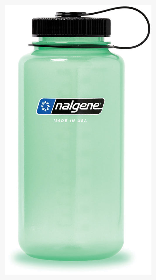 Nalgene Wide Mouth Sustain 32 oz Bottle Glow in Dark Green w/Black Cap