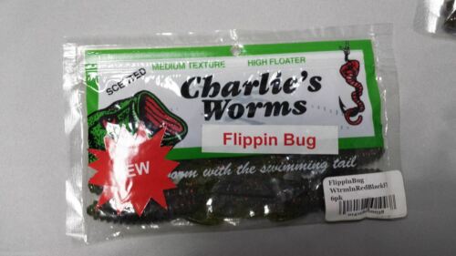 Charlie's Worms 4.5" Flippin' Bug Swimming Worm Lure Watermelon Red Black 6-Pack