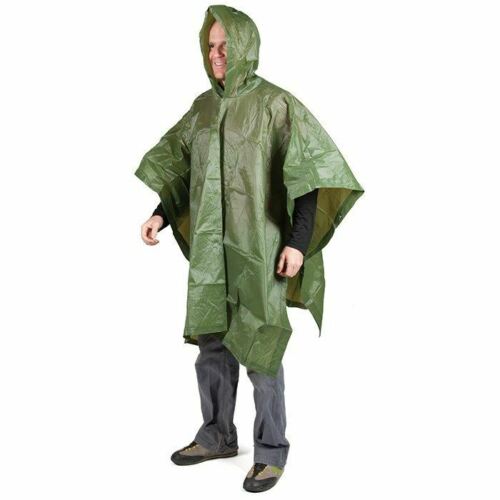 Peregrine Equipment PEVA 52" x 80" Rain Poncho PVC Free w/Snaps & Hood Green