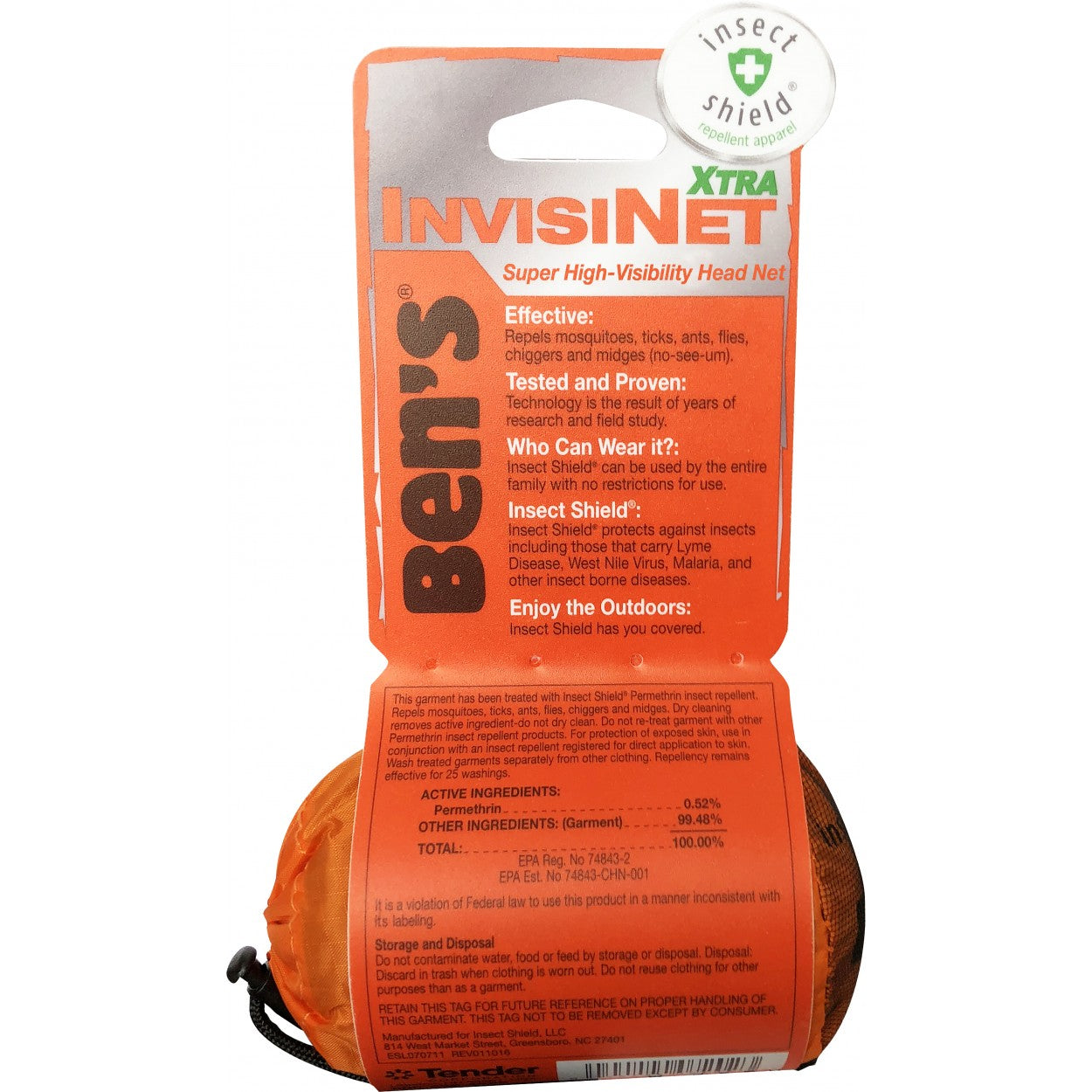 Ben's InvisiNet XTRA Head Net w/Insect Shield 0006-7202