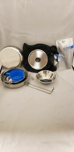 Olicamp Deluxe Stainless Steel Mess Kit w/Fry Pan-Pot w/Lid-Dish-Cutlery-Cups