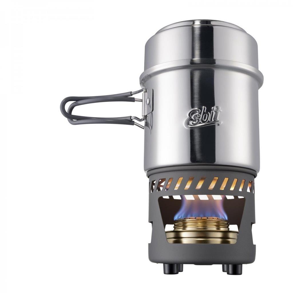 Esbit Cook Kit Esbit Alcohol Stove & Cookset w/Burner & 985ml Stainless Pot & Lid E-C ...