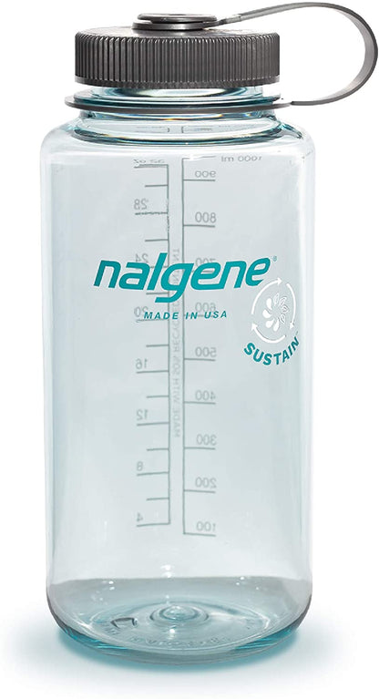 Nalgene Wide Mouth 32 oz Sustain Bottle Seafoam w/Platinum Silver Lid 2020-1632