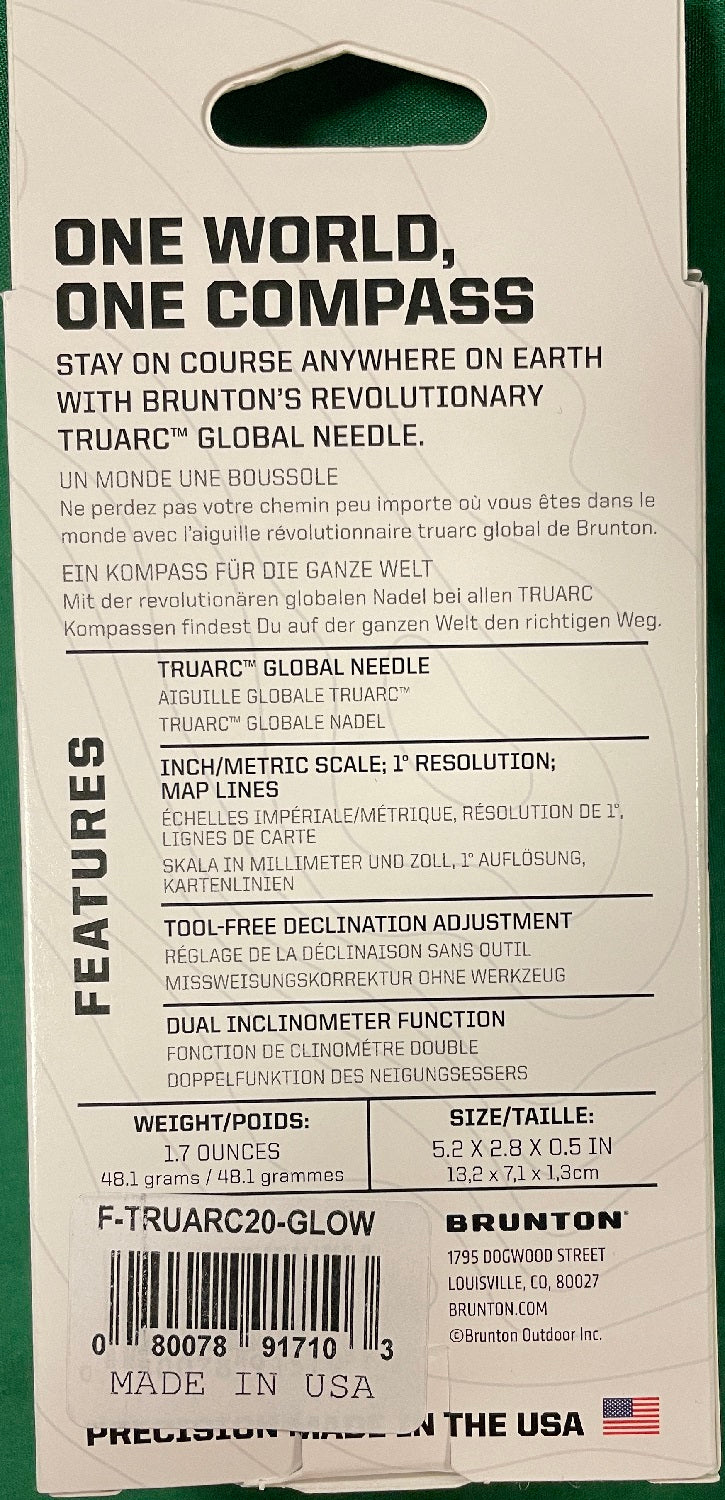Brunton TruArc 20 Luminescent Sighting Compass w/Lanyard F-TRUARC20-GLOW