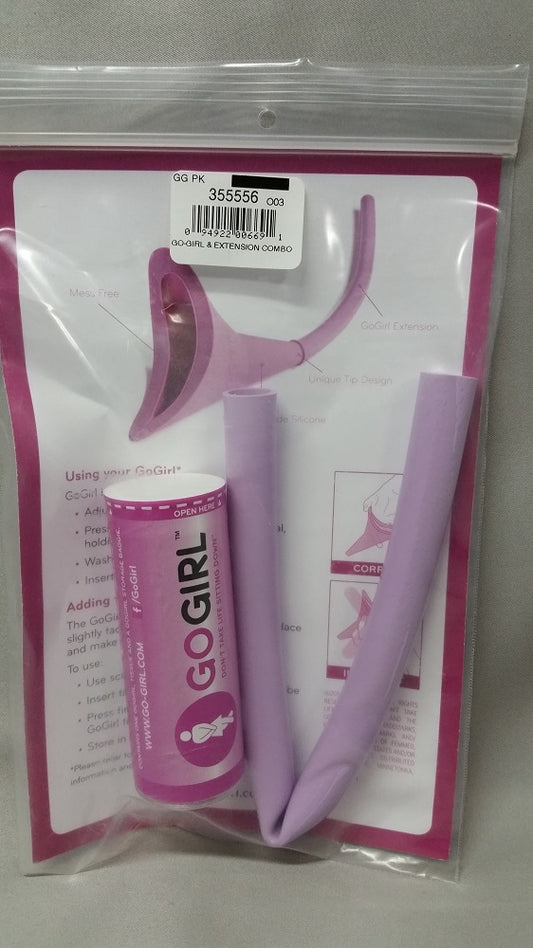 GoGirl Female Urination Device & 12" Extension Tube Combo Pack Pink GG-PL-PK-6