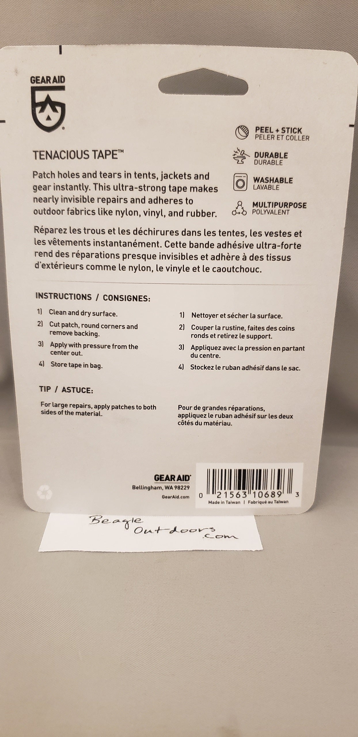 McNett Gear Aid Tenacious Tape Black 3"x20" - Tent Tarp Clothing Fabric Repair