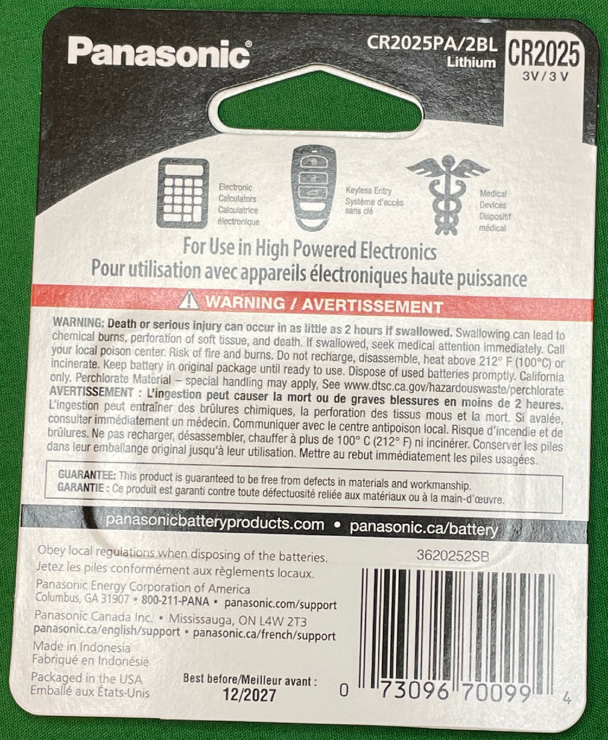 Panasonic CR2025 Lithium Coin Cell 2-Pack 460118