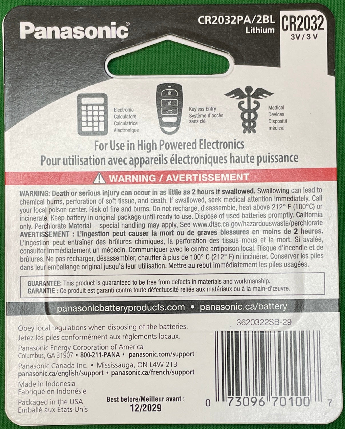 Panasonic CR2032 Lithium Coin Cell 2-Pack 460116