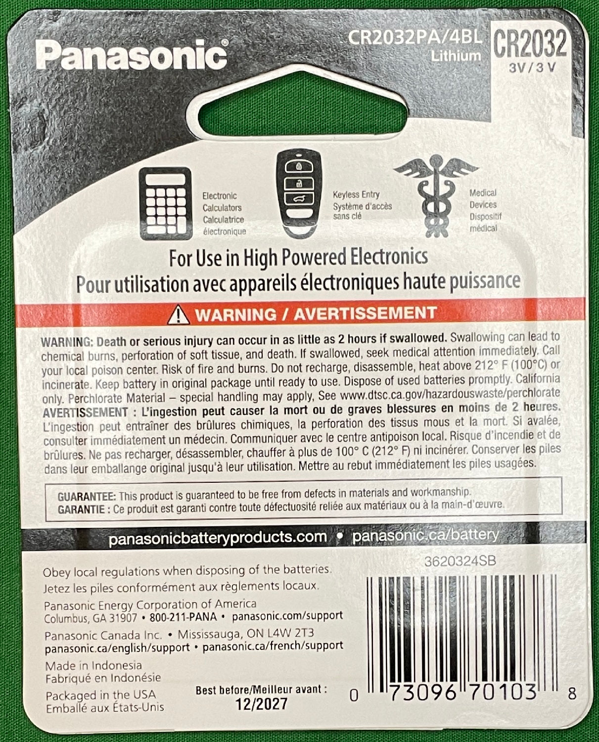 Panasonic CR2032 Lithium Coin Cell 4-Pack 460117