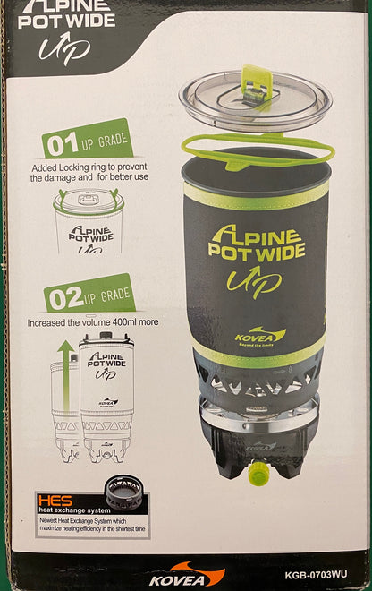 Kovea Alpine Pot Wide UP Stove & 1.5L Pot, Heat Exchange System, Piezo Ignition