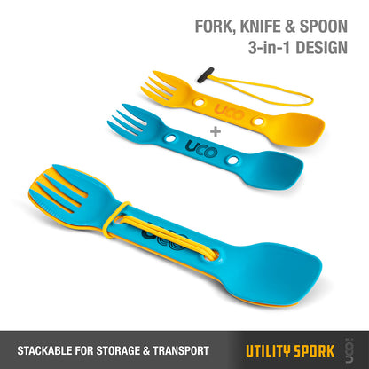 UCO Utility Spork 2-Pack Bulk Gold / Sky Blue w/Tether F-SP-UT-2PKBULK