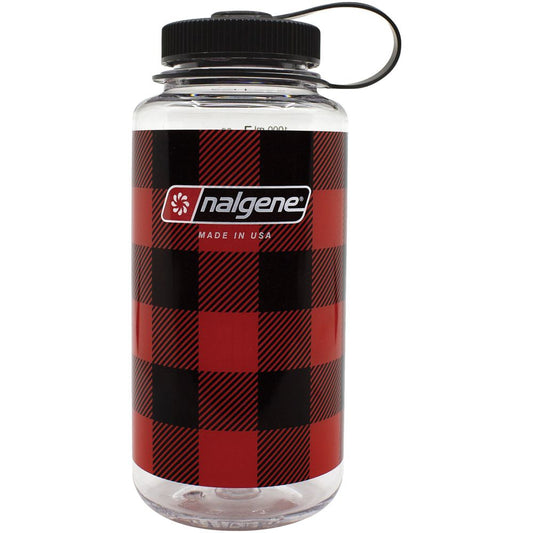 Nalgene Wide Mouth 32oz Bottle Red Plaid with Black Cap