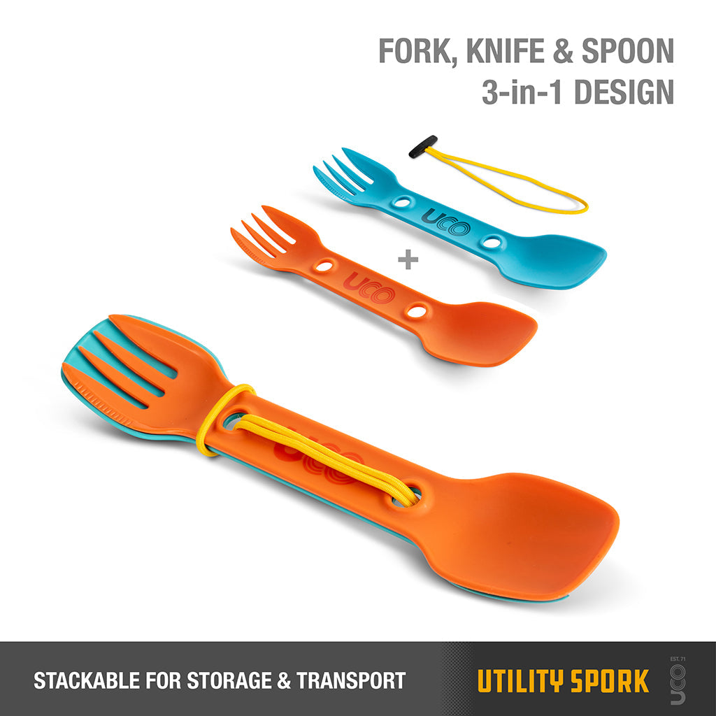 UCO Utility Spork 2-Pack Bulk Teal / Orange w/Tether F-SP-UT-2PKBULK