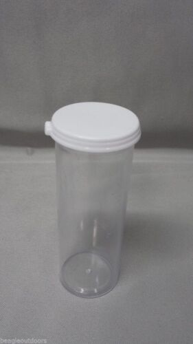 Multipurpose 3.4" H x 1.125" D 57ml Clear Plastic Vial / Bottle w/White Snap Cap