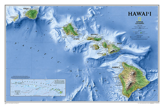 National Geographic Hawaii HI Wall Map Plastic Tubed 34.75" x 22.75" RE0602061T