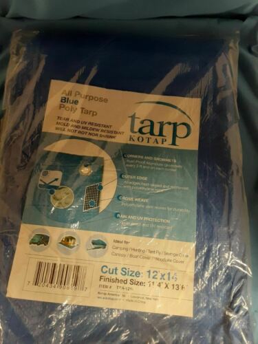 Kotap 12' x 14' UV Resistant Waterproof Blue Poly Tarp w/Grommets & Rope Hem