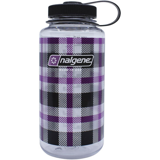 Nalgene Wide Mouth 32oz Bottle Purple Plaid with Black Cap