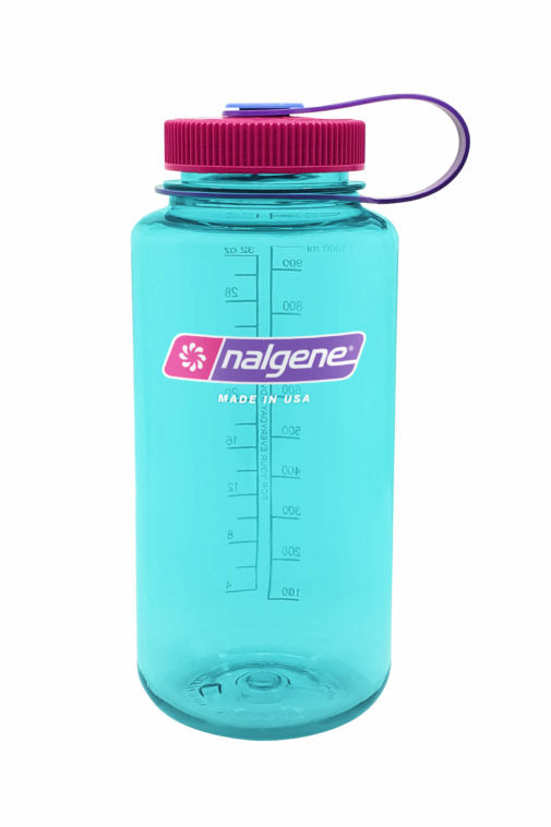 Nalgene Wide Mouth 32oz Bottle Surfer Aqua with Magenta Cap