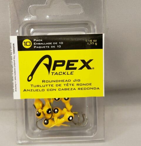 Apex Roundhead Jig Heads 1/16oz Yellow 10-Pack Fishing Lure RH16-6-10