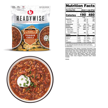 ReadyWise High Plateau Veggie Chili Soup 2.5 Servings