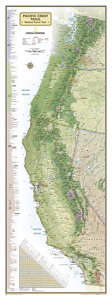 National Geographic Pacific Crest Trail Wall Map Standard 18" x 48" RE01020757