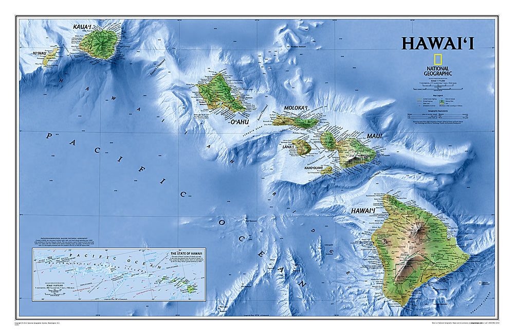 National Geographic Hawaii Wall Map Standard 34.75"x22.75" RE00602061