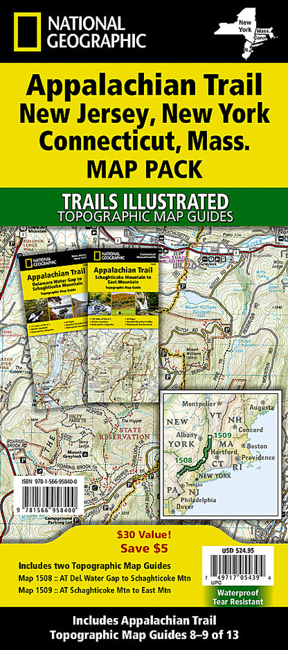 National Geographic TI Appalachian Trail NJ NY CT MA Topo Map Guide Bundle Pack TI01021222B