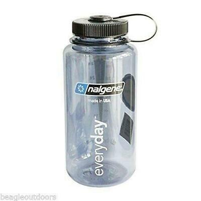 Nalgene Wide Mouth 32oz Water Bottle Clear Gray w/Black Lid