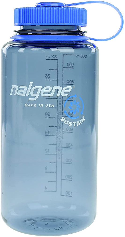 Nalgene Wide Mouth 32 oz Sustain Bottle Gray w/Blue Lid 2020-1532