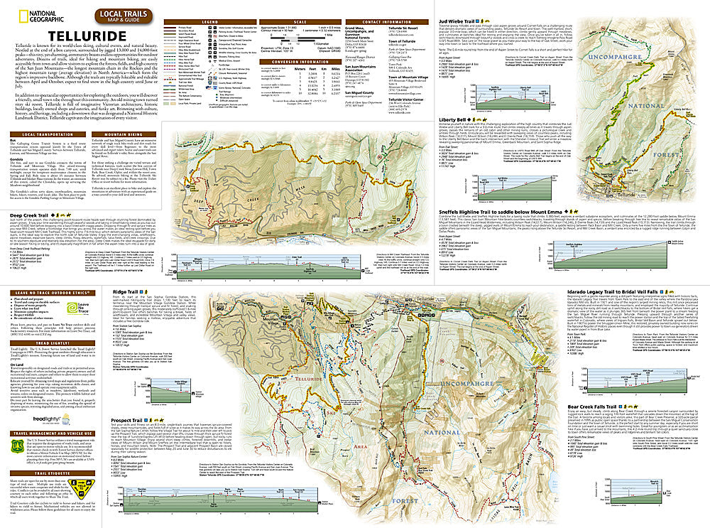 National Geographic Trails Illustrated Telluride CO Local Trails Map & Guide TI00000603