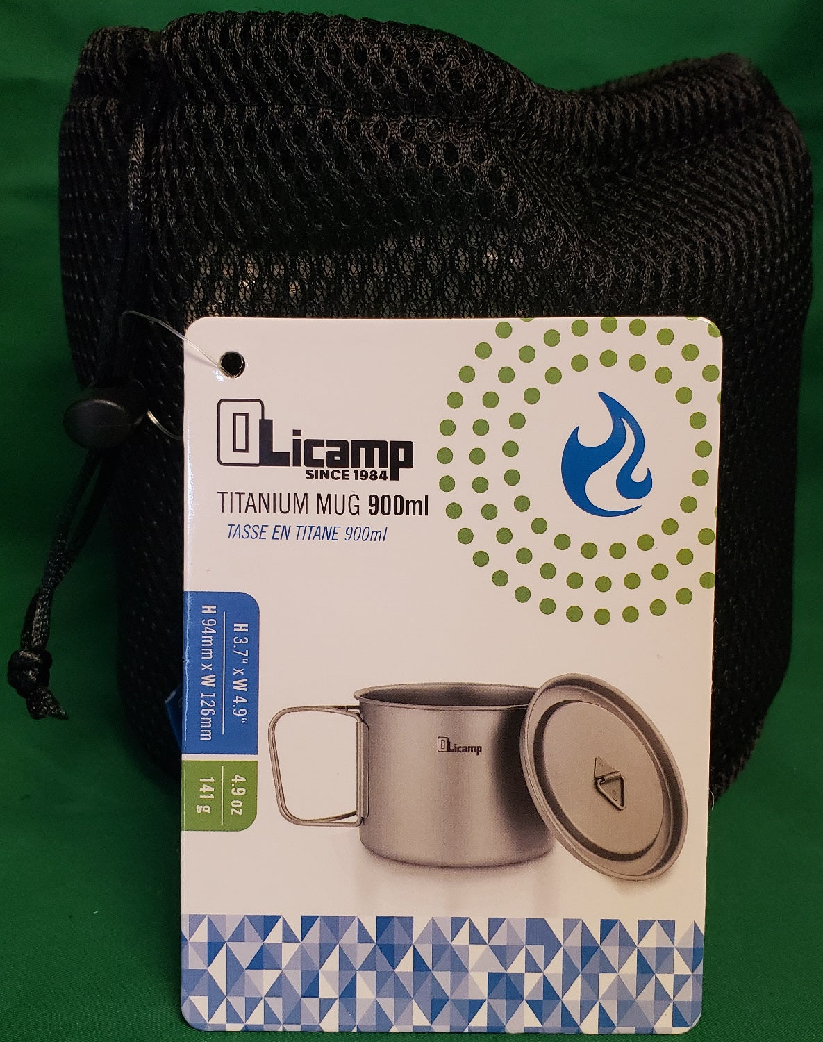 Olicamp Space Saver Ultralight Titanium 900ml Pot w/Folding Handles, Lid, & Bag