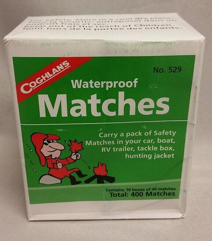 Coghlan's Waterproof Safety Matches - Ten Boxes of 40 matches per box retail pkg 529