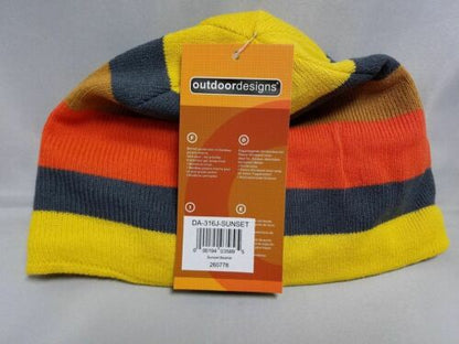 Outdoor Designs Knitted Stripe Beanie Hat w/Fleece 100 Headband - Sunset Color