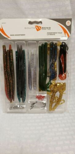 South Bend Fishing 42-Piece Bass Lure Kit w/Worms Shads Hooks Sinkers Beads