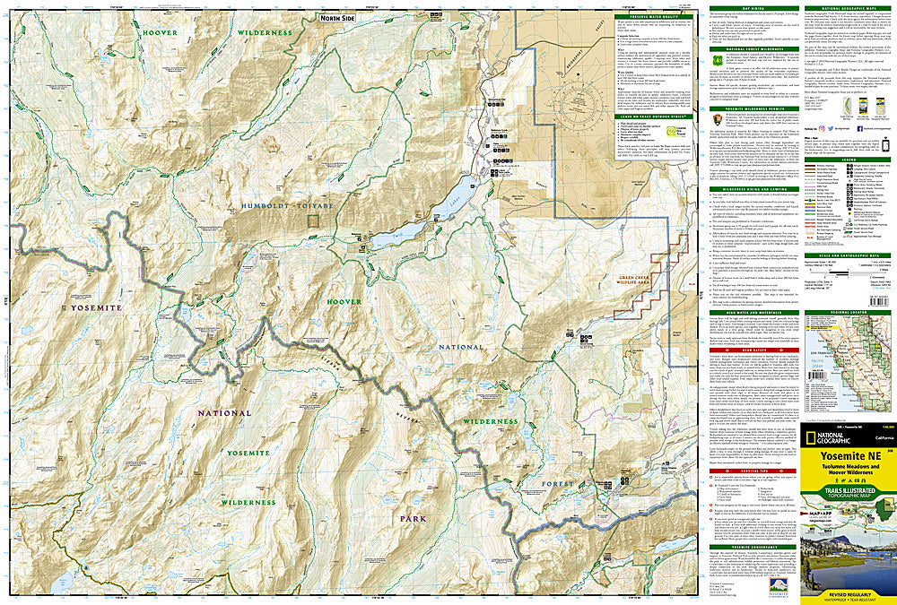 National Geographic Trails Illustrated CA Yosemite NP NE Tuolumne Hoover Map TI00000308