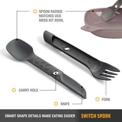 UCO Switch Spork Utensil Set w/Tether Venture (Gray/Black) F-SP-SWITCH