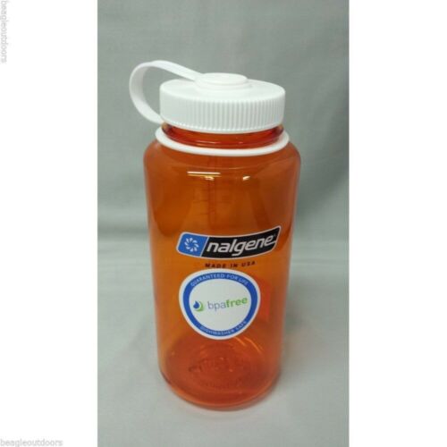 Nalgene Wide Mouth 32oz BPA Free Tritan Water Bottle Clear Orange w/White Lid