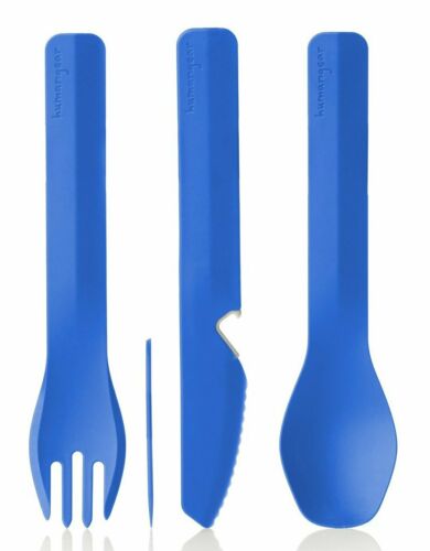 Humangear GoBites Trio Spoon/Fork/Knife/Pick w/Case Combo Utensil Blue--BPA-Free